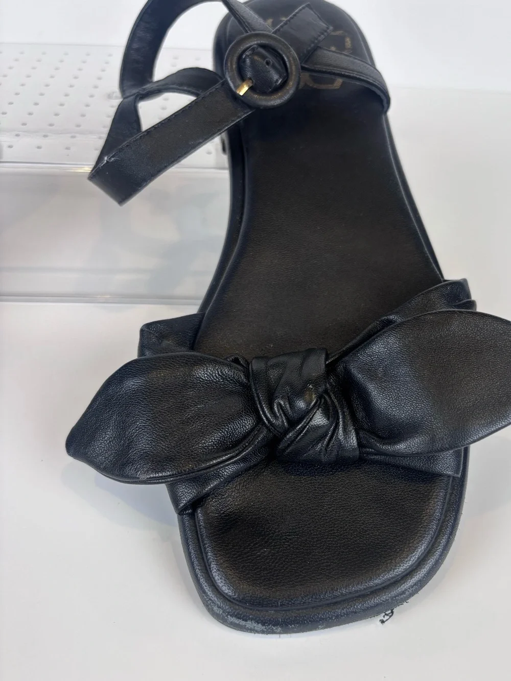 Ted Baker London Halah Black Leather Bow Flat Sandals Sz 6